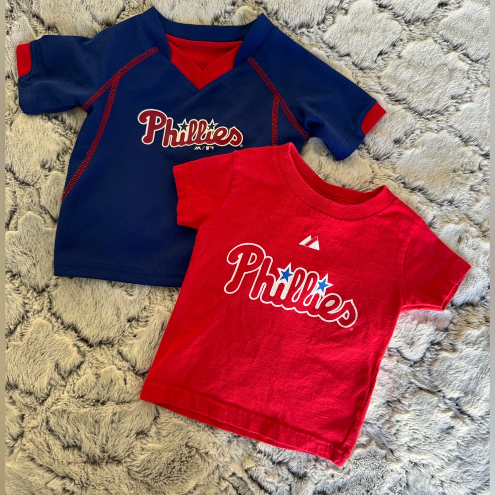 2pack Philadelphia Phillies baseball t-shirts size 12 months Blue and Red